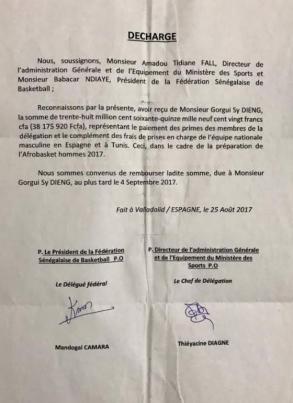 Gorgui Sy Dieng rclame au ministre des Sports et  la Fdration, ses 38.000.000 F CFA